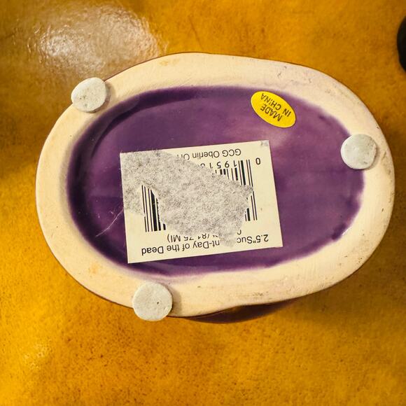 Ceramic Painted Purple Pink Skull Planter Candleholder "Day of the Dead" Collect - Picture 4 of 5